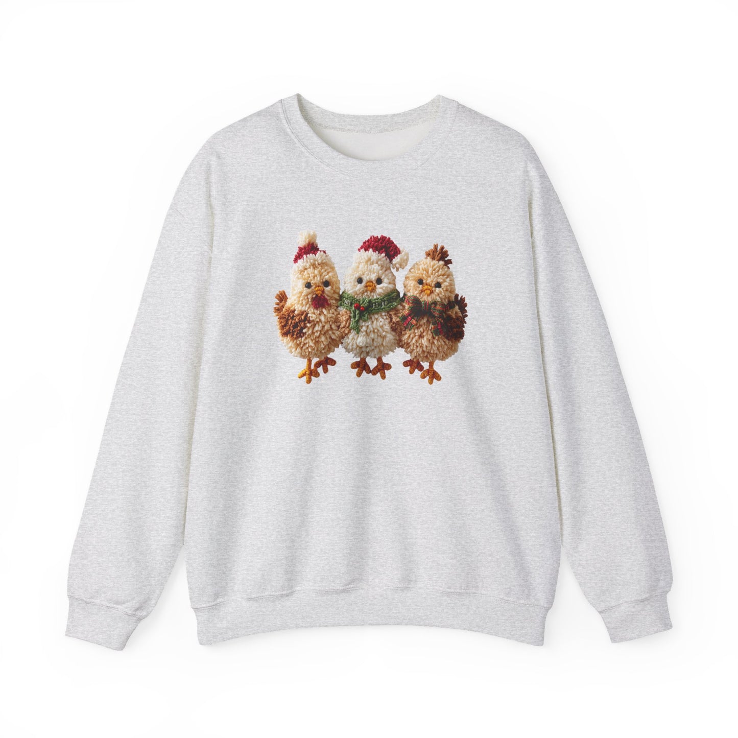 Christmas Chickens Sweatshirt, Farm Animal Holiday Crewneck, Cute Country Gift for Her, Winter Sweater, Faux Yarn (Show Special)