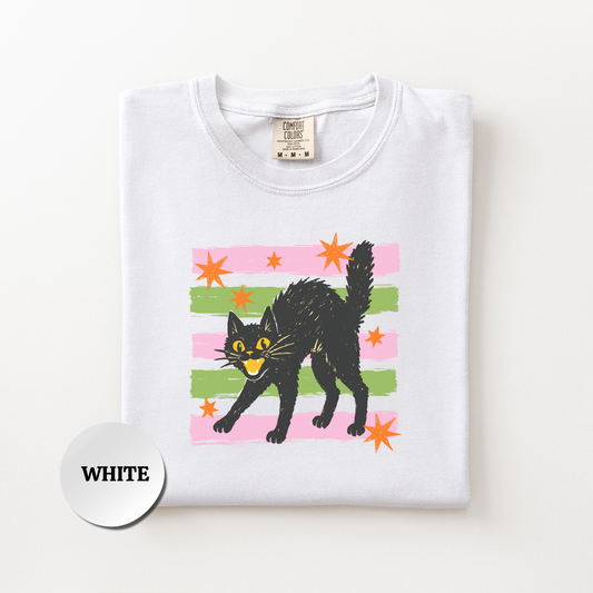 Black Cat Halloween Shirt, Cute Spooky Cat Comfort Colors 1717 Tee, Vintage Halloween Graphic Shirt, Fall Cat Lover Tee, October Shirt