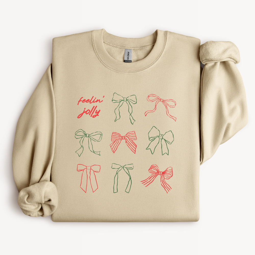 Coquette Bow Christmas Sweatshirt | Red & Green Ribbon Holiday Crewneck