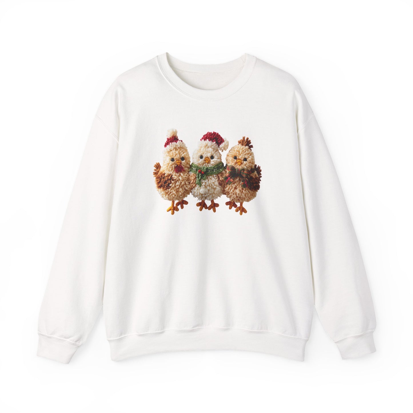 Christmas Chickens Sweatshirt, Farm Animal Holiday Crewneck, Cute Country Gift for Her, Winter Sweater, Faux Yarn (Show Special)
