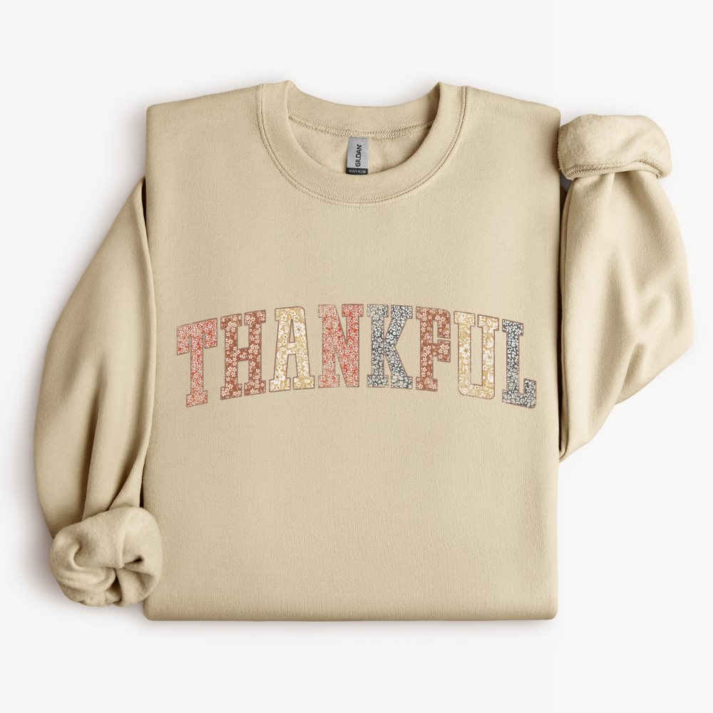 Thankful Crewneck Sweatshirt | Retro Floral Thanksgiving Design