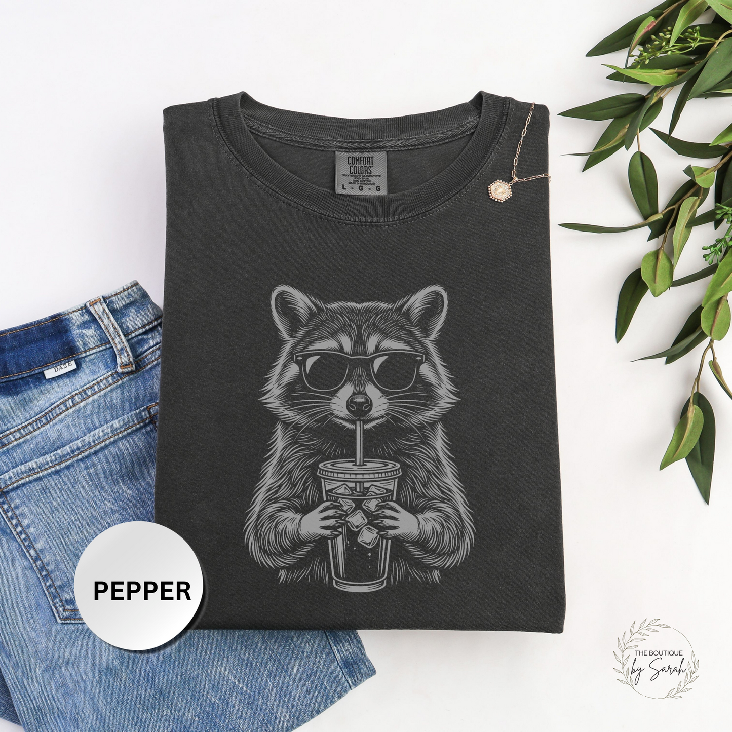 Iced Coffee Raccoon Graphic Tee – Funny Coffee Lover Shirt, Cute Animal T-Shirt, Casual Everyday Comfort Colors Tee