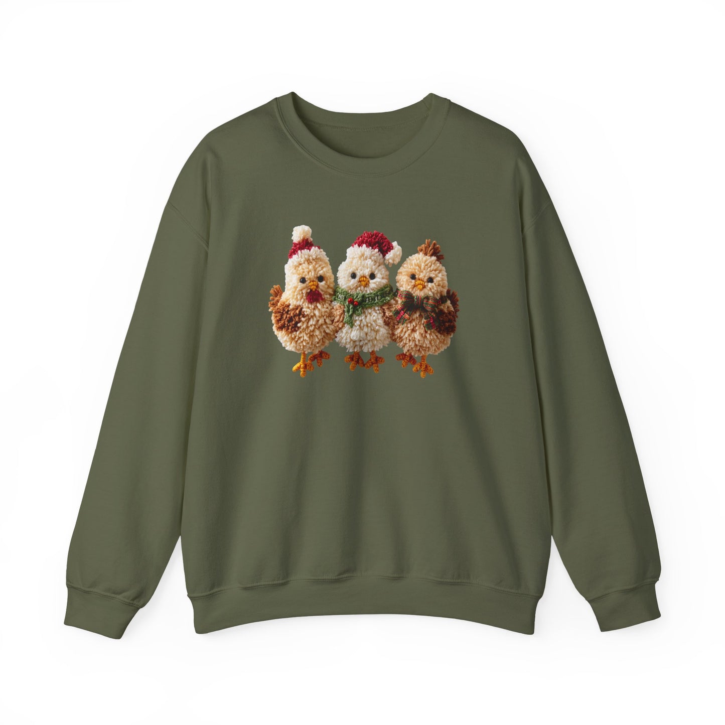 Christmas Chickens Sweatshirt, Farm Animal Holiday Crewneck, Cute Country Gift for Her, Winter Sweater, Faux Yarn (Show Special)