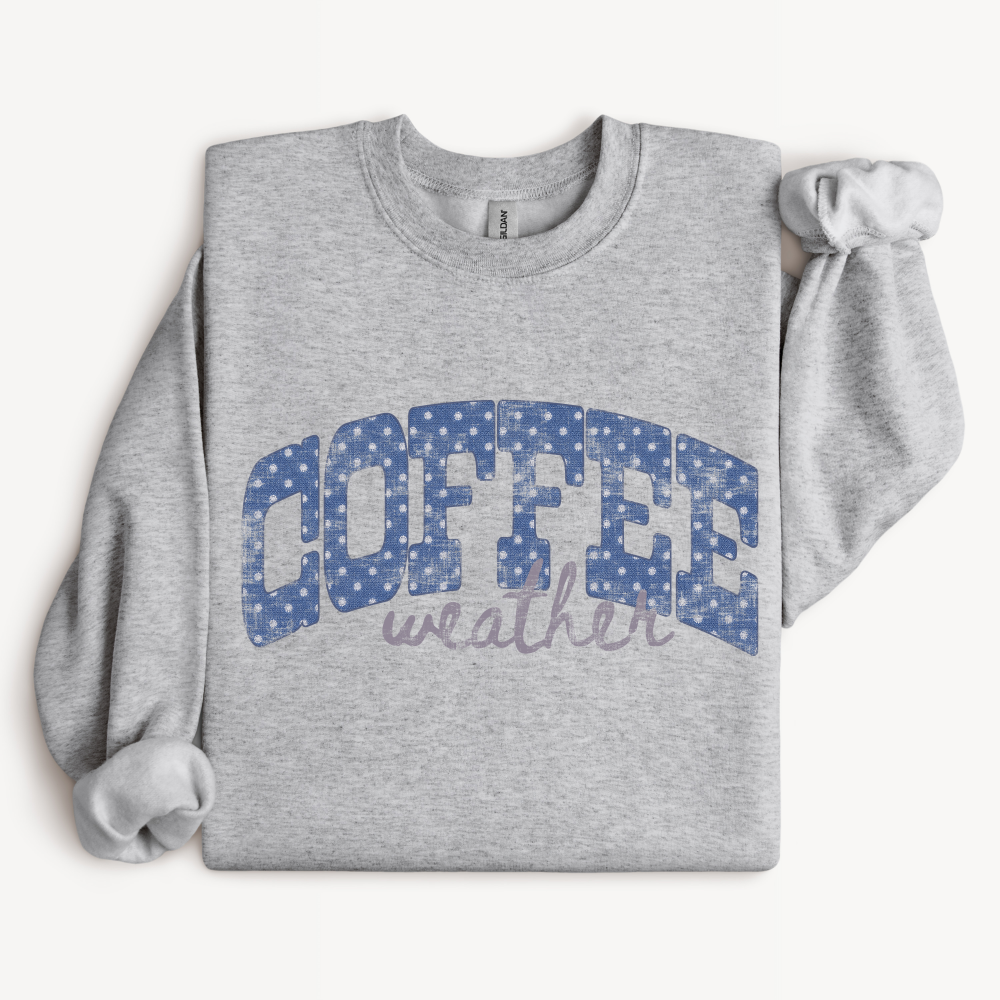 Coffee Weather Crewneck Sweatshirt | Retro Blue Polka Dot Design