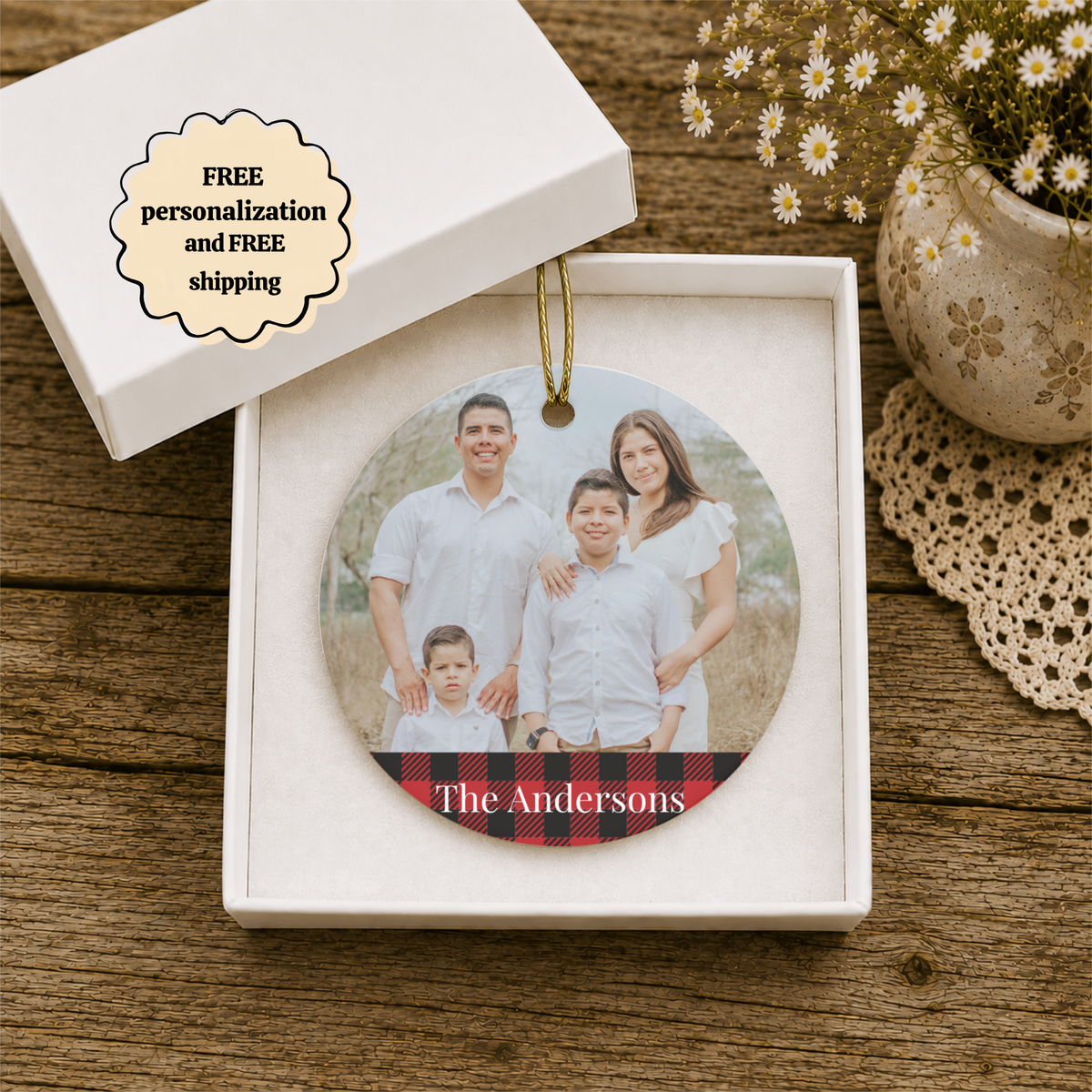 Personalized Family Photo Christmas Card Ornament 2026