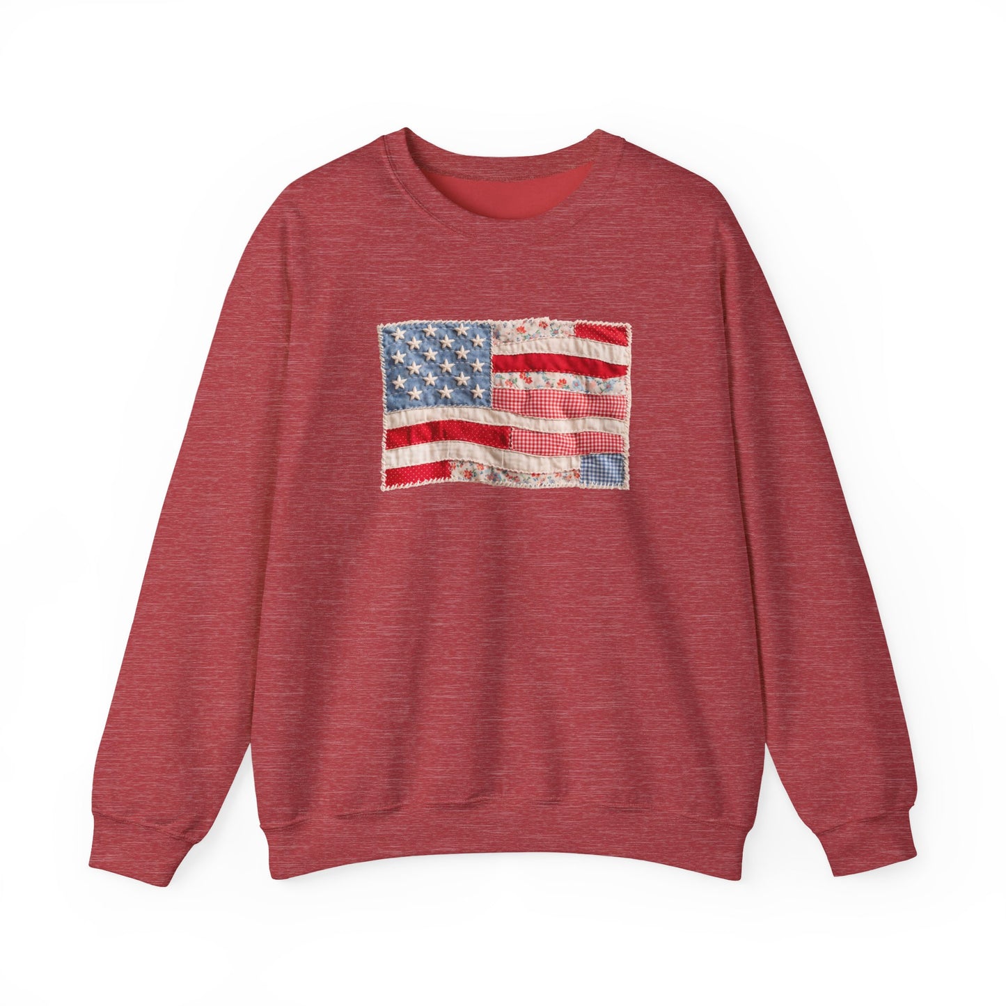 Vintage Patchwork American Flag Crewneck Sweatshirt, Patriotic Quilted USA Sweatshirt, Faux Patchwork, Cozy Fourth of July Pullover