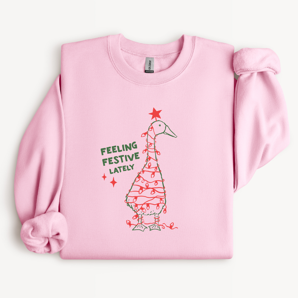 Feeling Festive Lately Duck Sweatshirt | Funny Christmas Lights Crewneck