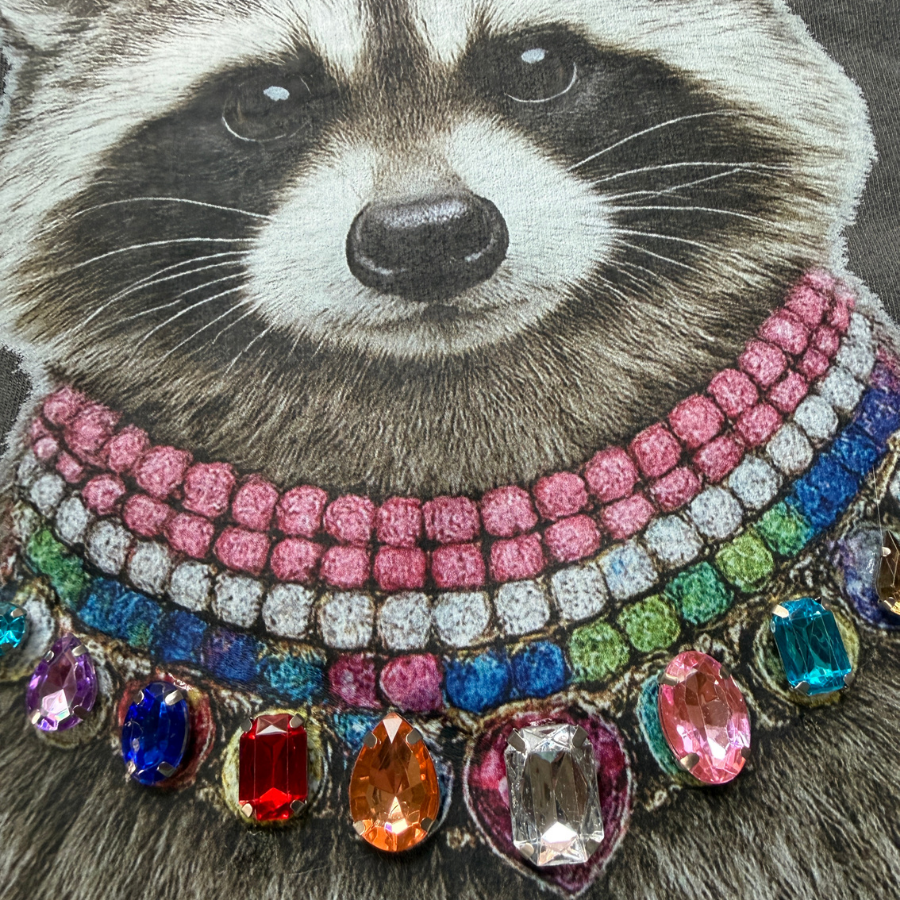 Jeweled Raccoon Graphic Tank | Hand-Applied Gem Animal Muscle Tank | American Apparel 307GD Ladies' Garment Dyed Muscle Tank