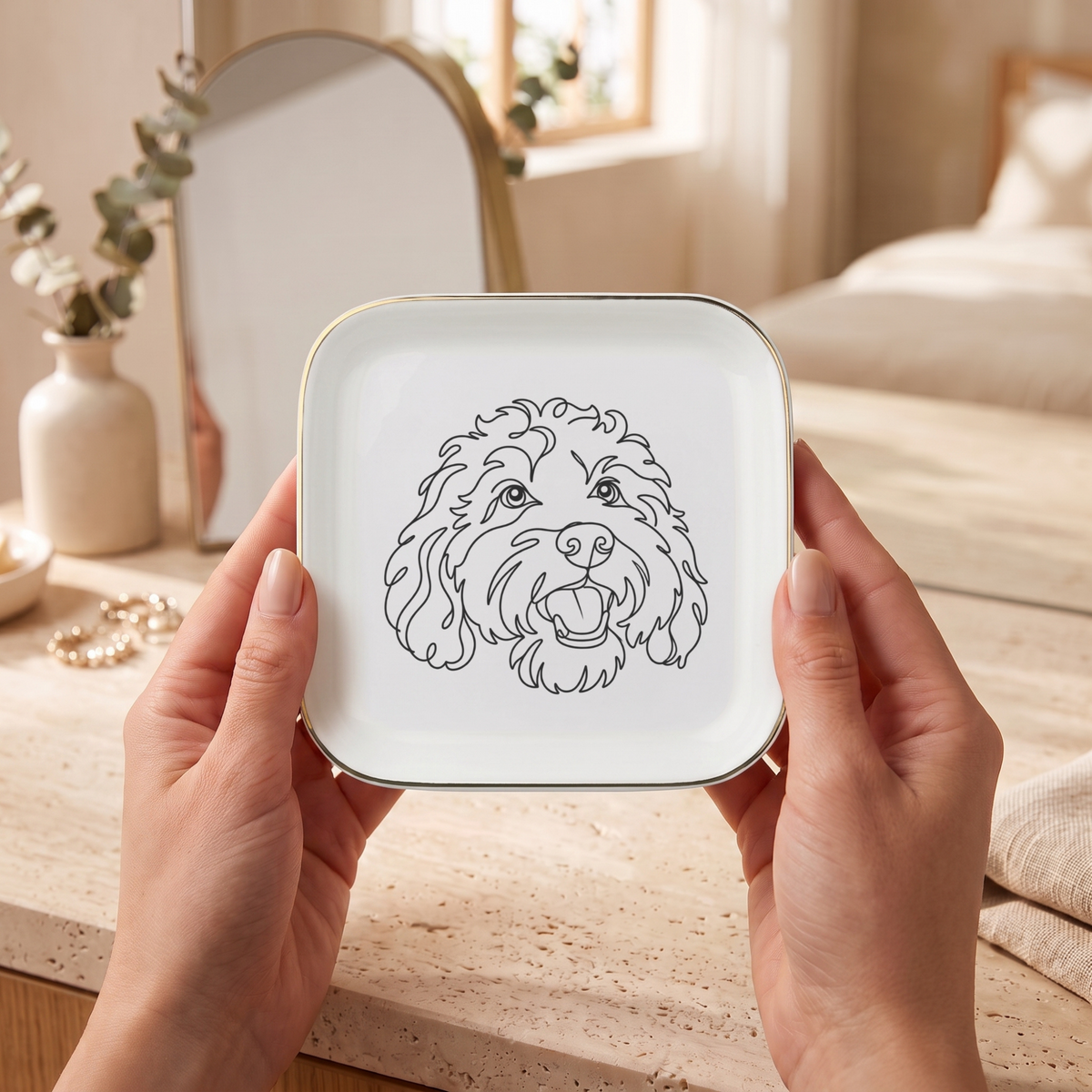 Dog Line Art Ring Dish, Custom From Your Photo