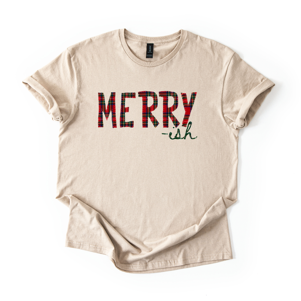 Merry-ish Plaid Christmas Sweatshirt & Tee | Red Green Tartan Holiday Shirt