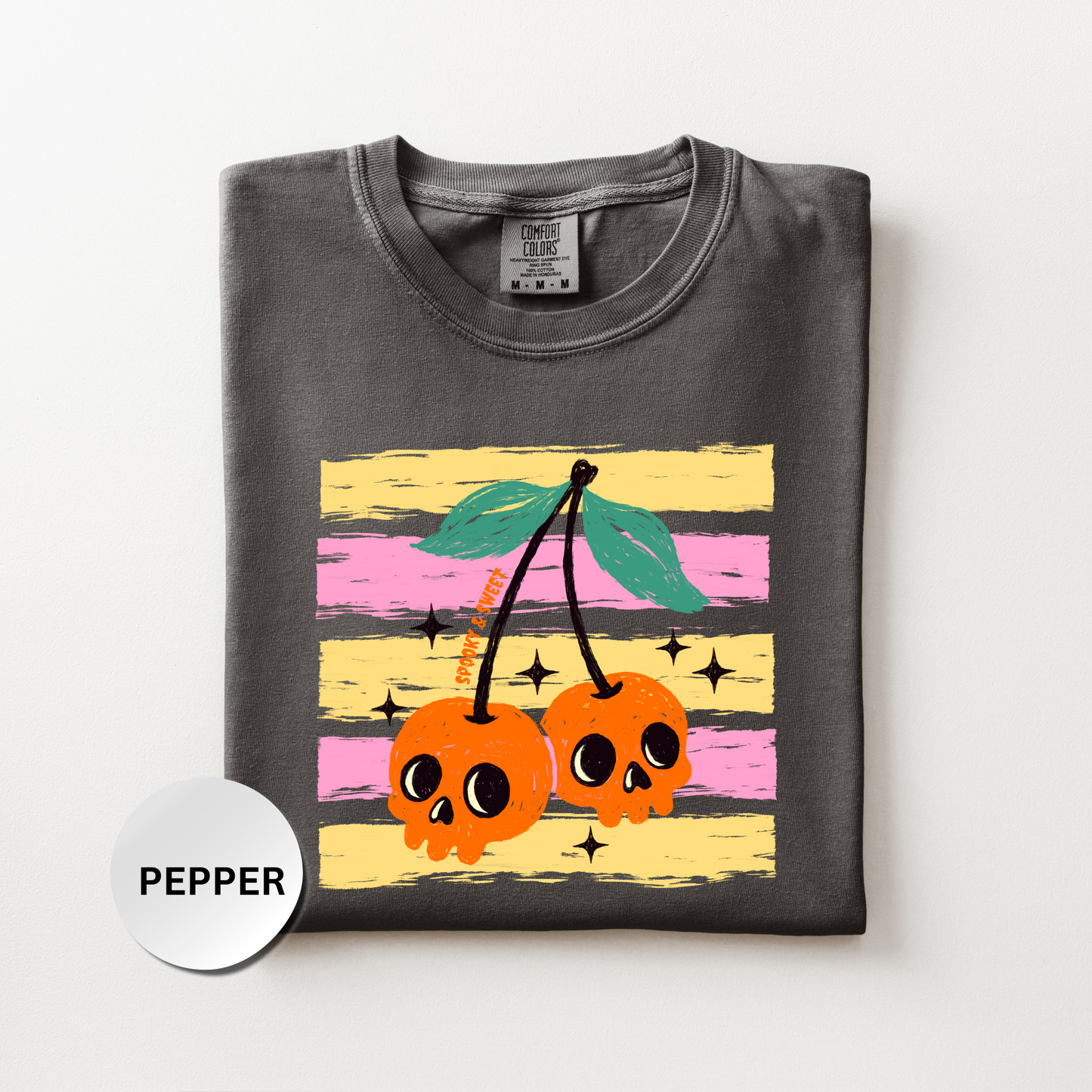 Cute Halloween Shirt, Skull Cherry Comfort Colors Shirt, Retro Spooky Season Shirt, Fall Graphic Tee, Gothic Halloween Gift