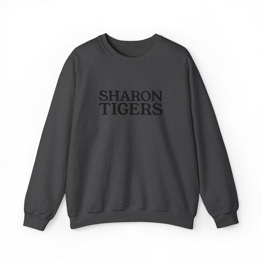 Sharon Tigers Embroidered Monochrome Sweatshirt, Custom School Spirit Crewneck, Unisex Gildan 18000, Team Pride Apparel