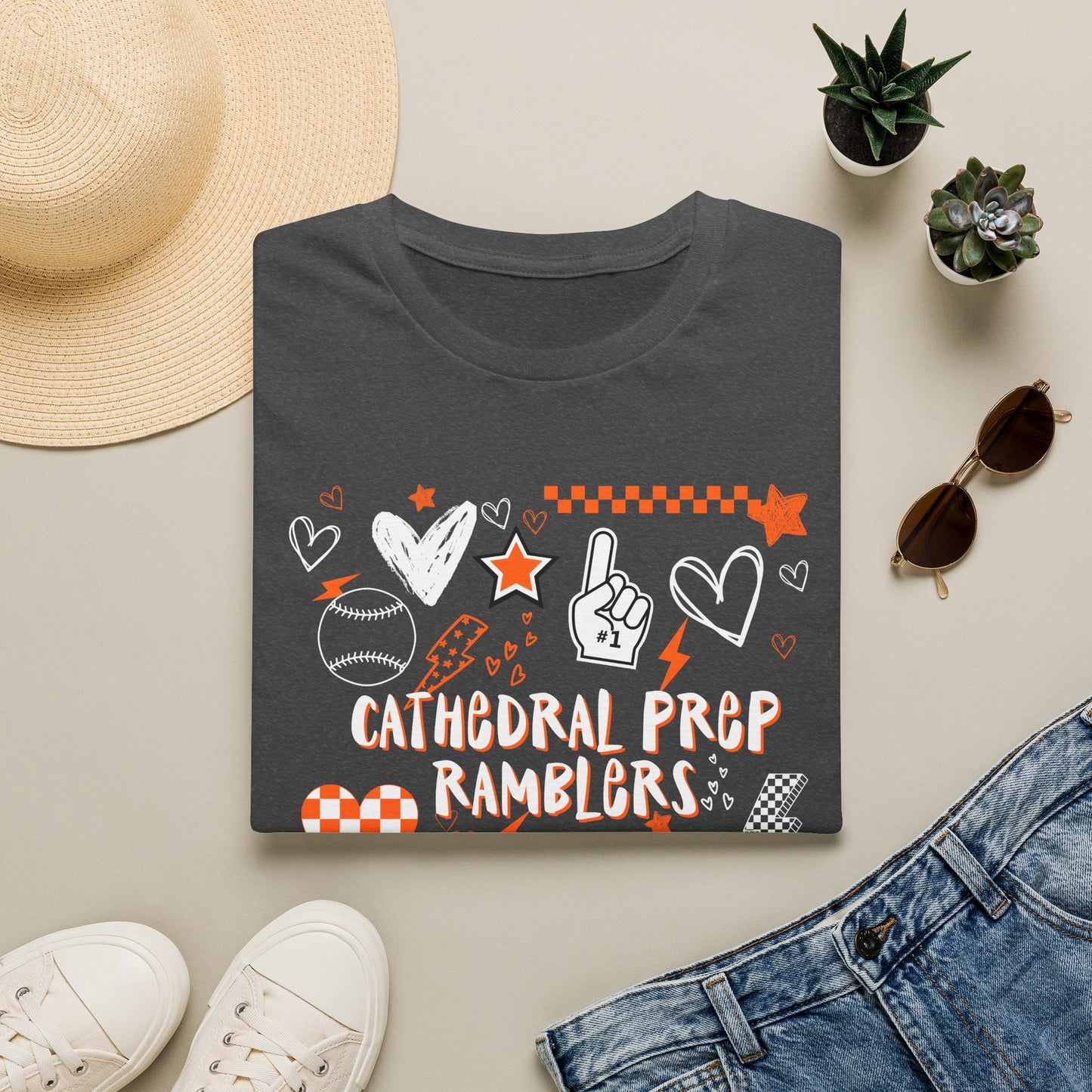 Cathedral Prep Ramblers Baseball Shirt | Retro Orange and Black Baseball Spirit Tee | Gildan Softstyle 64000