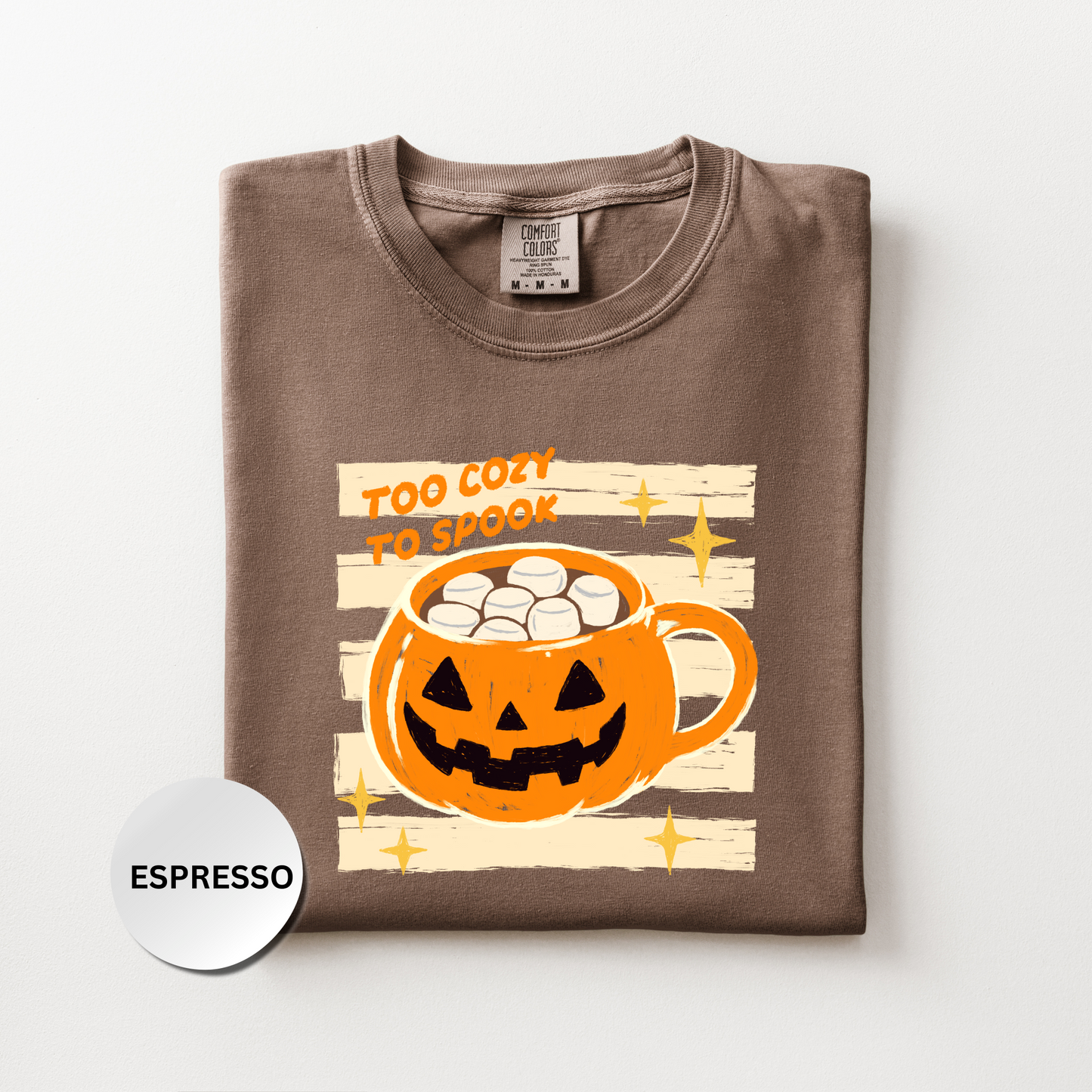 Halloween Coffee Shirt, Cozy Halloween Comfort Colors Shirt, Too Cozy to Spook Graphic Tee, Cute Spooky Season Shirt, Fall Coffee Lover Gift