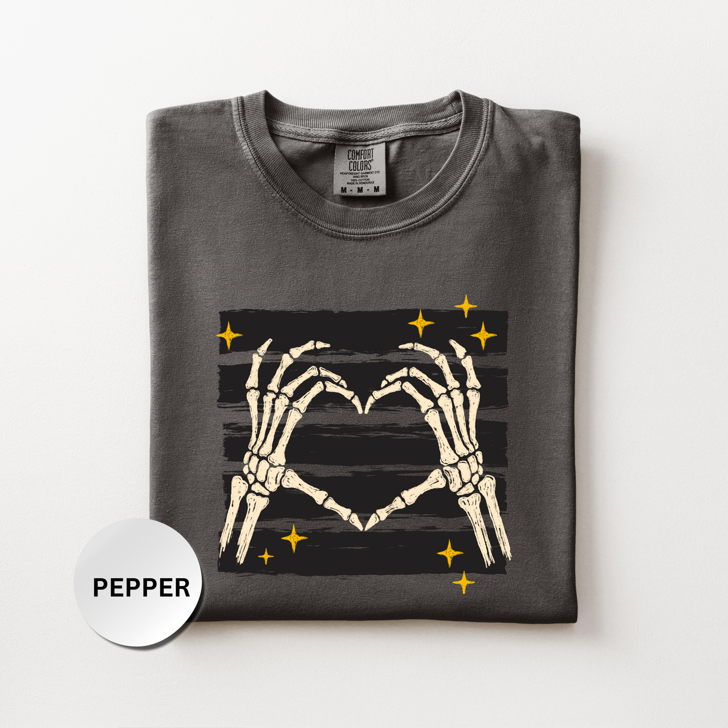 Skeleton Hands Heart Shirt, Halloween Skeleton Comfort Colors 1717 Tee, Spooky Season Graphic Shirt, Cute Gothic Fall Tee, Bone Hands Shirt