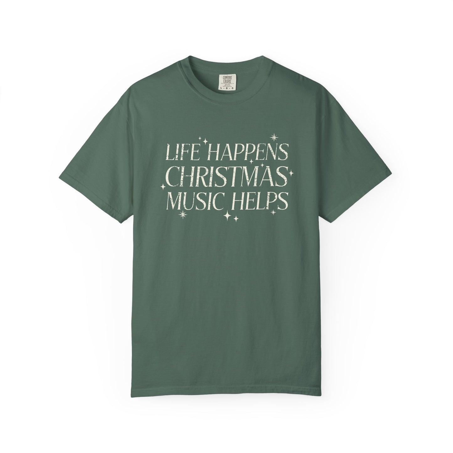 Christmas Music Shirt, Life Happens Christmas Music Helps Tee, Retro Holiday Graphic T-Shirt, Festive Gift Idea, Comfort Colors (Show Special)