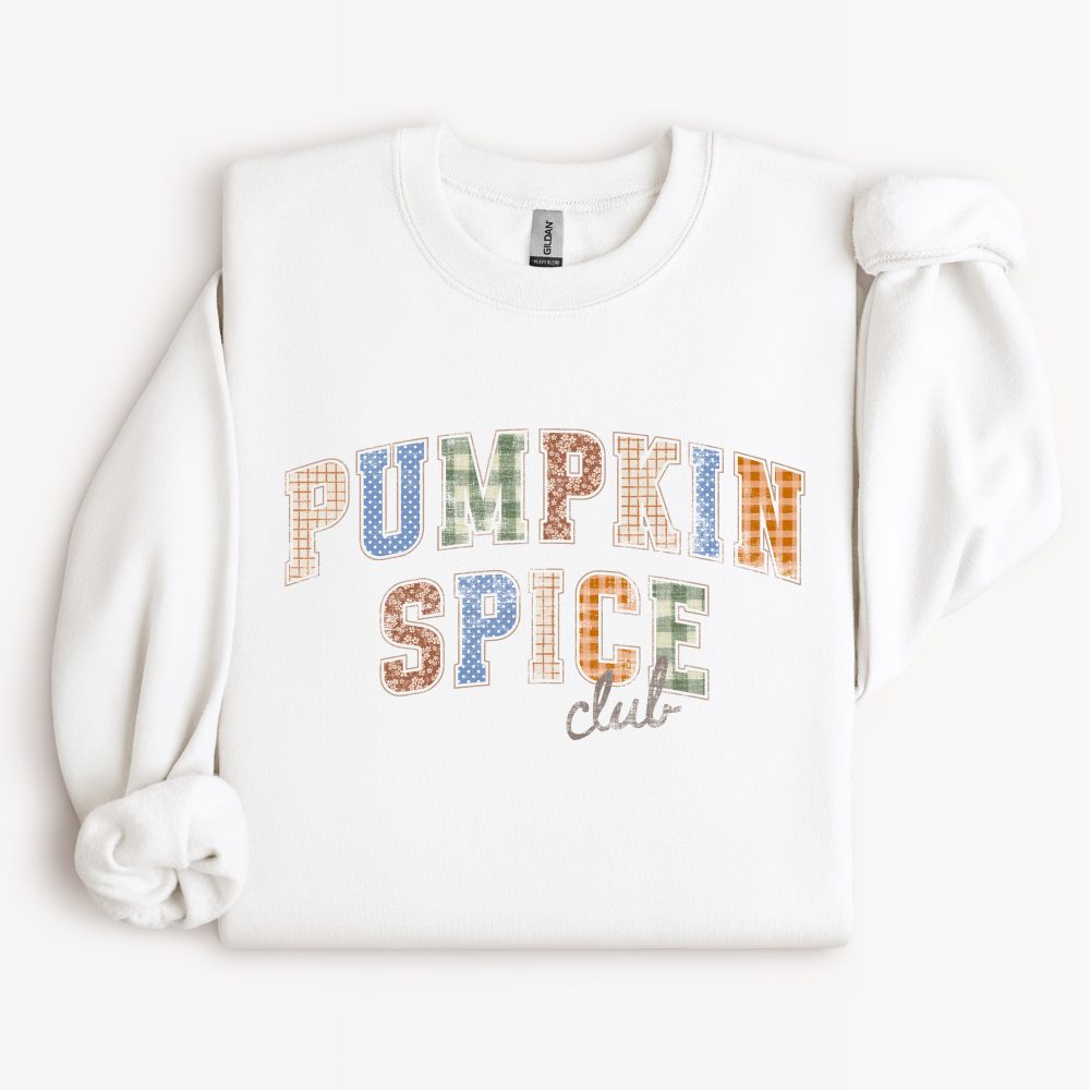 Pumpkin Spice Crewneck Sweatshirt | Retro Gingham & Floral Fall Design