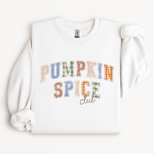 Pumpkin Spice Crewneck Sweatshirt | Retro Gingham & Floral Fall Design