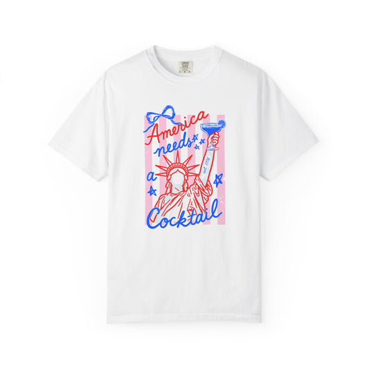 Patriotic Cocktail Shirt, Fourth of July Graphic Tee, America Summer Shirt, Retro USA Party Tee, Funny Drinking Shirt, Comfort Colors Tee