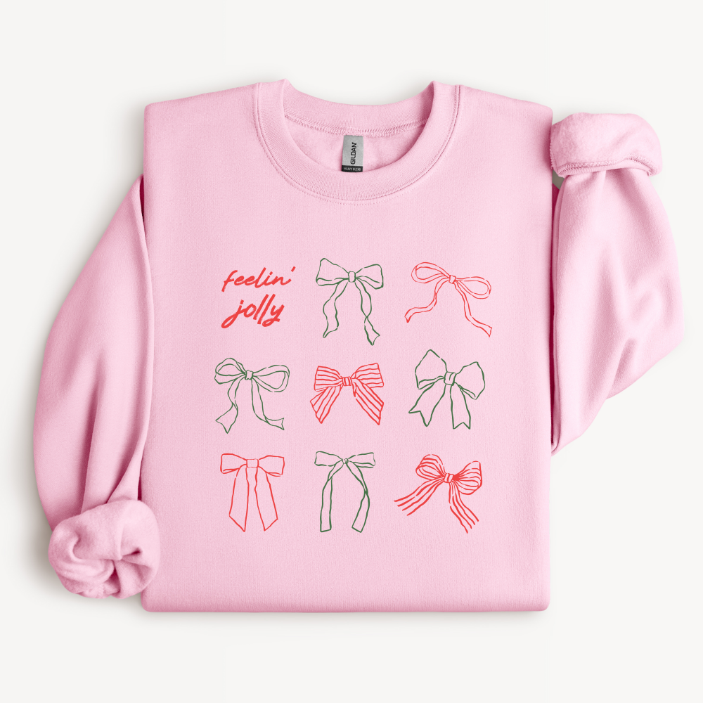 Coquette Bow Christmas Sweatshirt | Red & Green Ribbon Holiday Crewneck