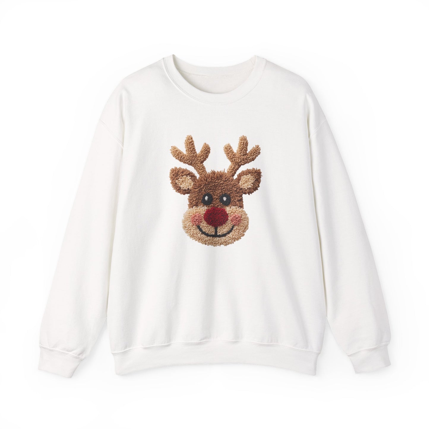 Reindeer Christmas Sweatshirt, Rudolph Lover Gift, Cute Holiday Crewneck, Cozy Winter Sweater, Faux Yarn (Show Special)