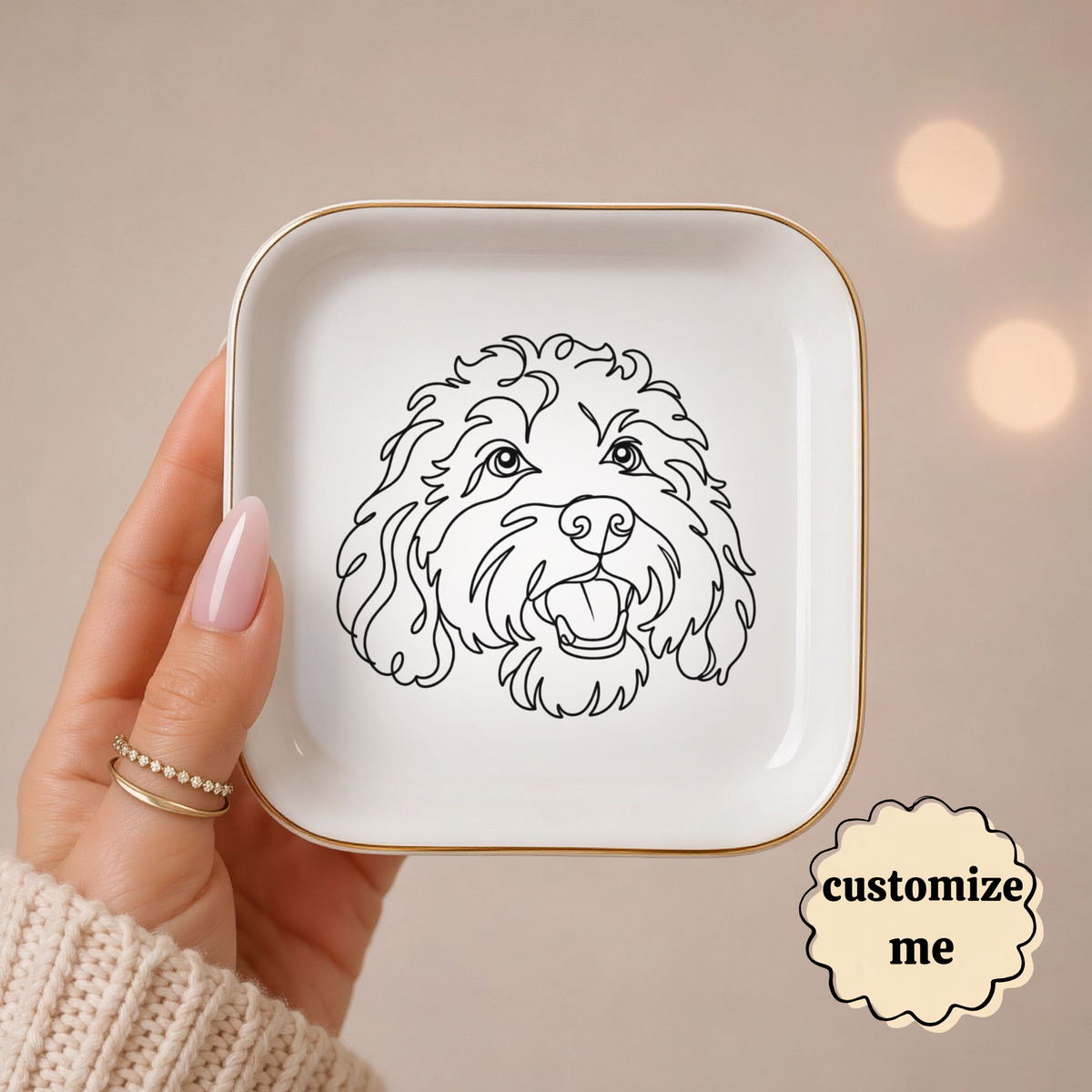 Dog Line Art Ring Dish, Custom From Your Photo