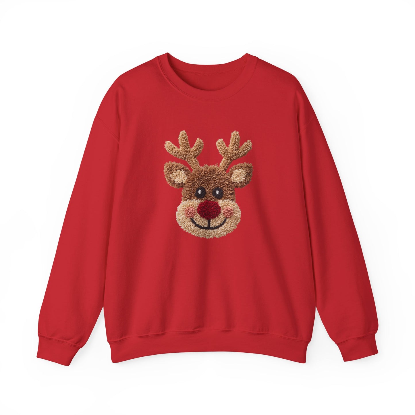 Reindeer Christmas Sweatshirt, Rudolph Lover Gift, Cute Holiday Crewneck, Cozy Winter Sweater, Faux Yarn (Show Special)