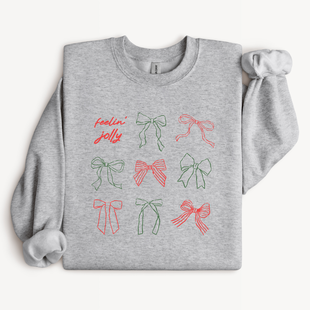 Coquette Bow Christmas Sweatshirt | Red & Green Ribbon Holiday Crewneck