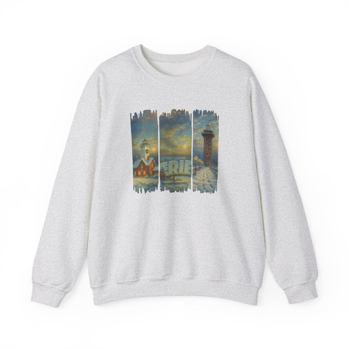 Erie PA Christmas Sweatshirt – Presque Isle Lighthouse & Bicentennial Tower Holiday Crewneck
