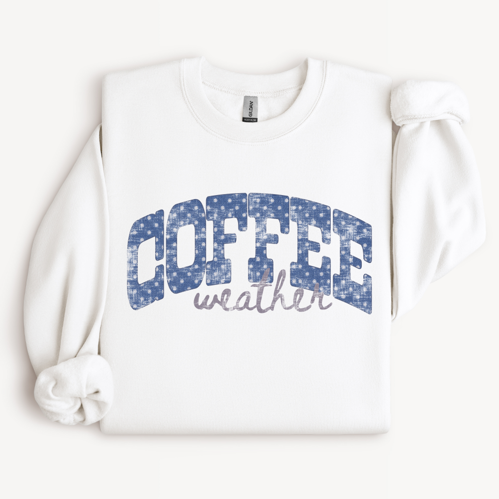 Coffee Weather Crewneck Sweatshirt | Retro Blue Polka Dot Design