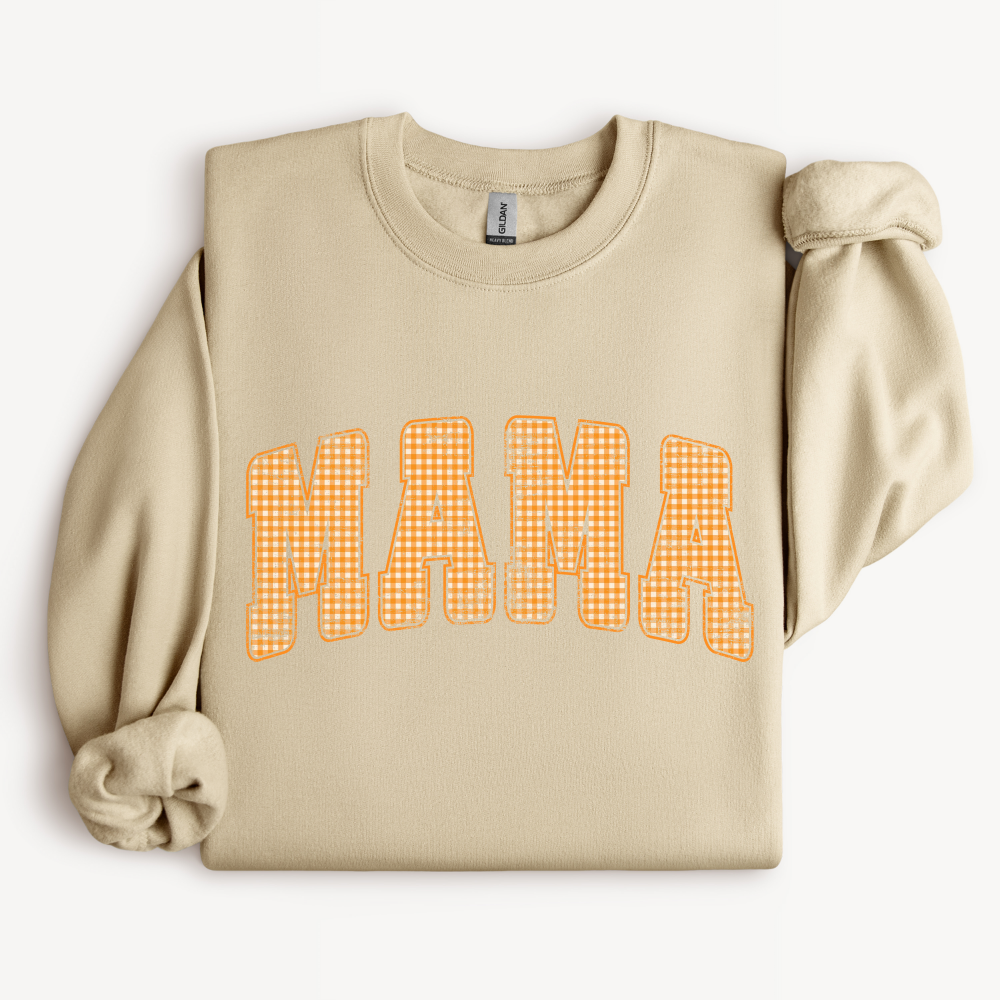 MAMA Crewneck Sweatshirt | Orange Gingham Fall Design