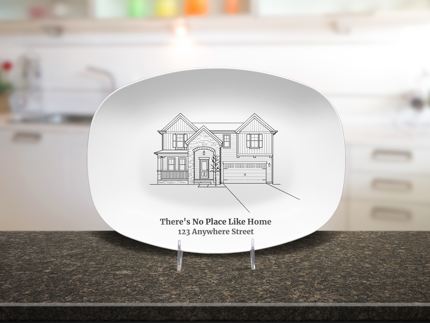 Personalized Home Platter, Custom Line Art Plate from Photo, New Home Gift, Housewarming Gift, Realtor Closing Gift, Family Address Plate