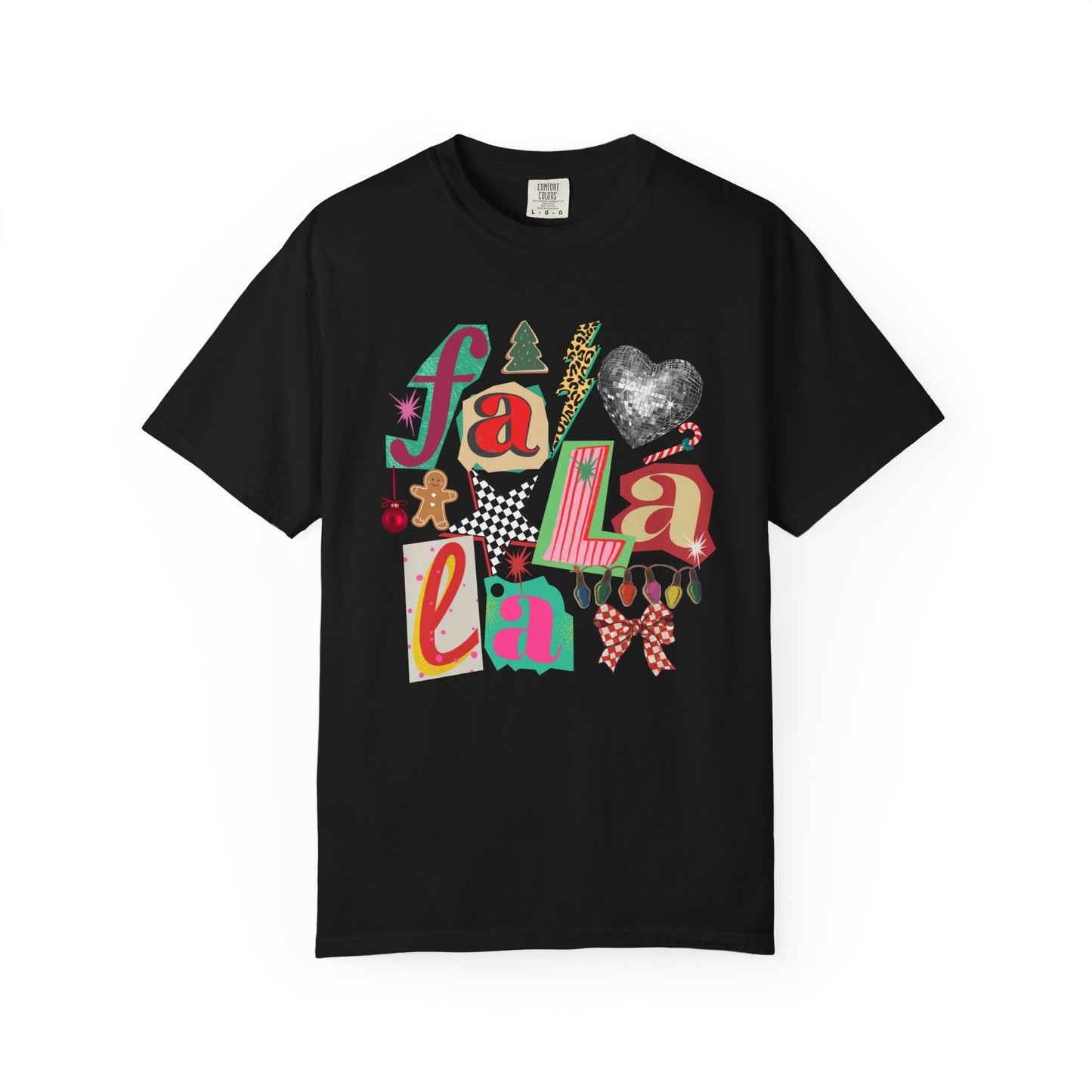 Comfort Colors Fa La La Christmas Shirt, Retro Holiday Graphic Tee, Cute Christmas Lights Disco Gingerbread Shirt, Xmas Gift for Her (Show Special)