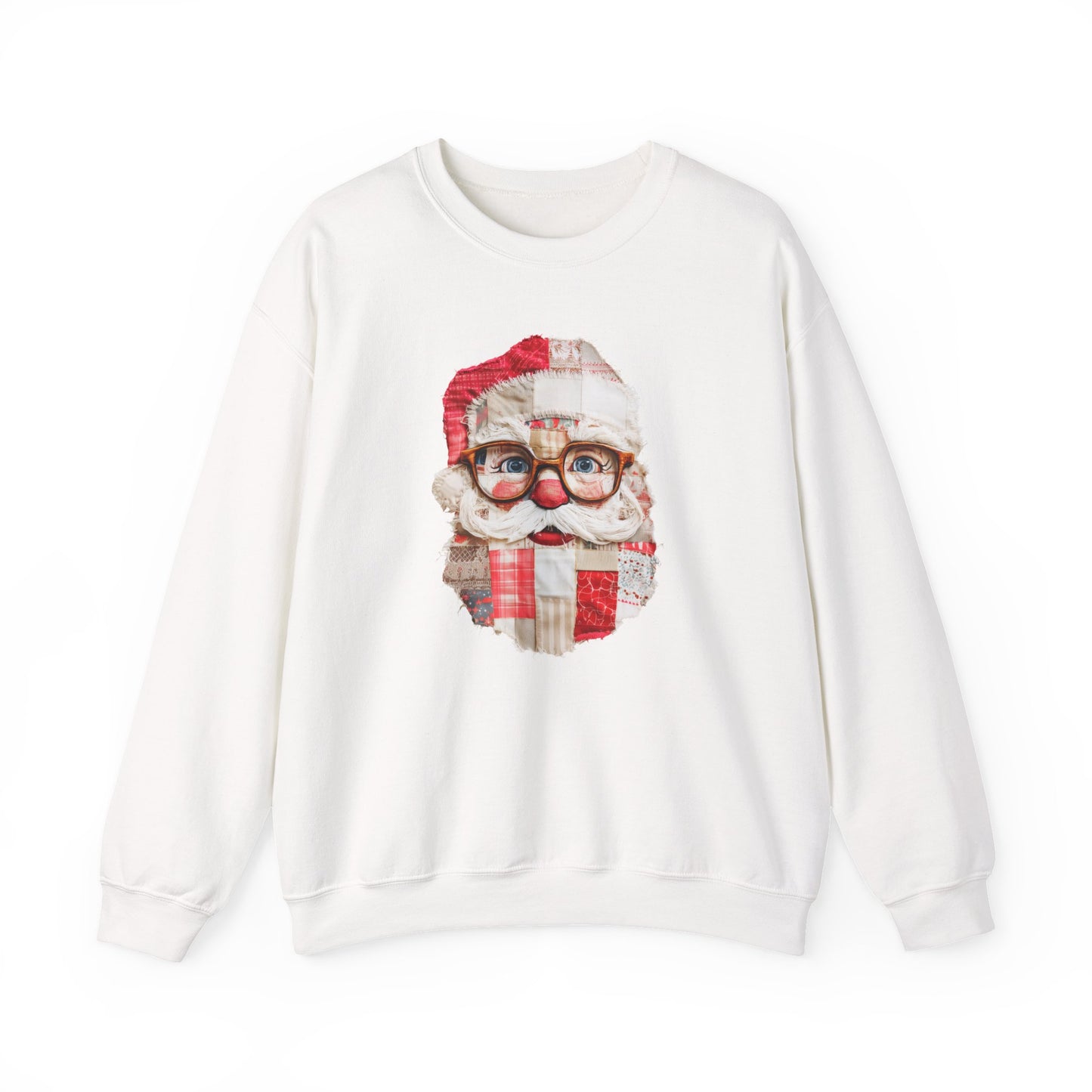 Patchwork Santa Sweatshirt, Vintage Quilted Christmas Crewneck, Faux Embroidery, Retro Holiday Santa Pullover, Cozy Winter Gift (Show Special)