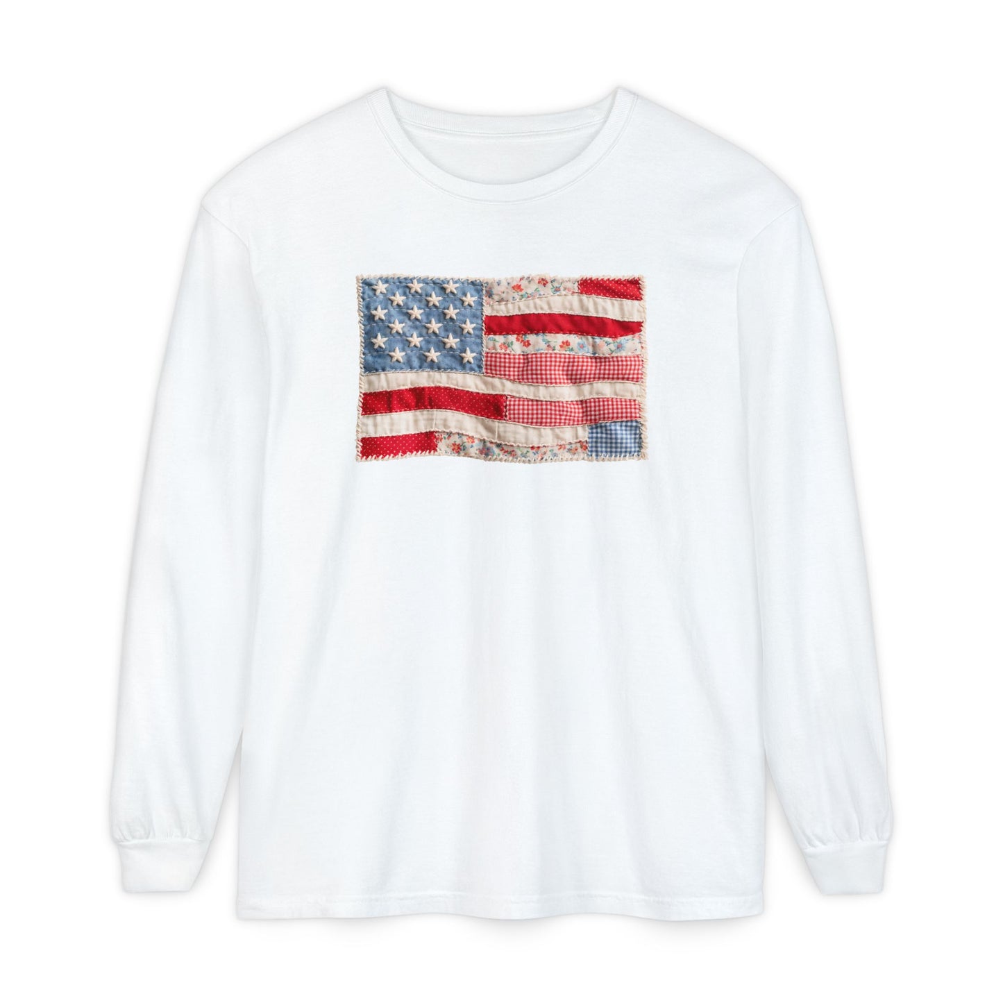 Long Sleeve Tee — Vintage American Flag Graphic