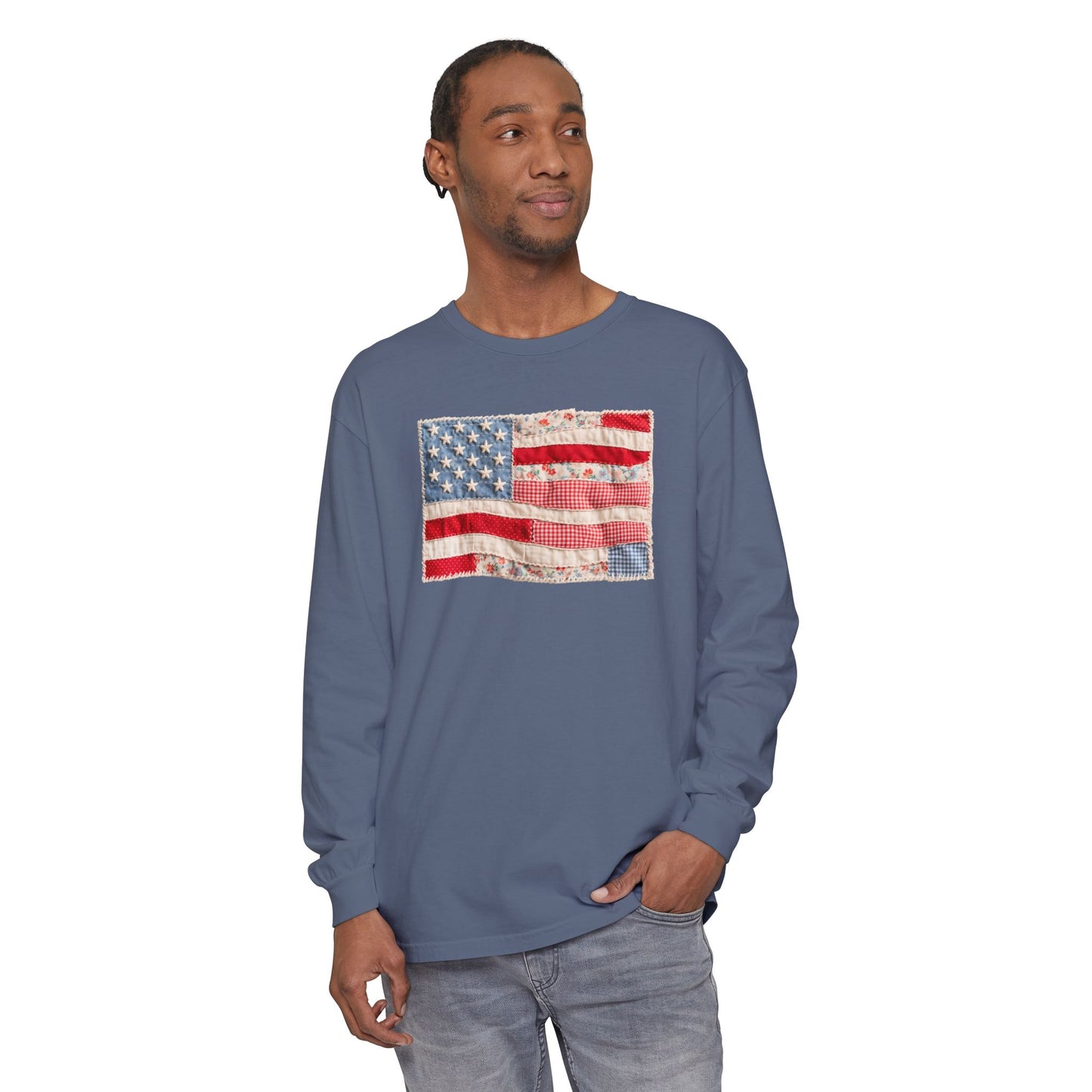 Long Sleeve Tee — Vintage American Flag Graphic