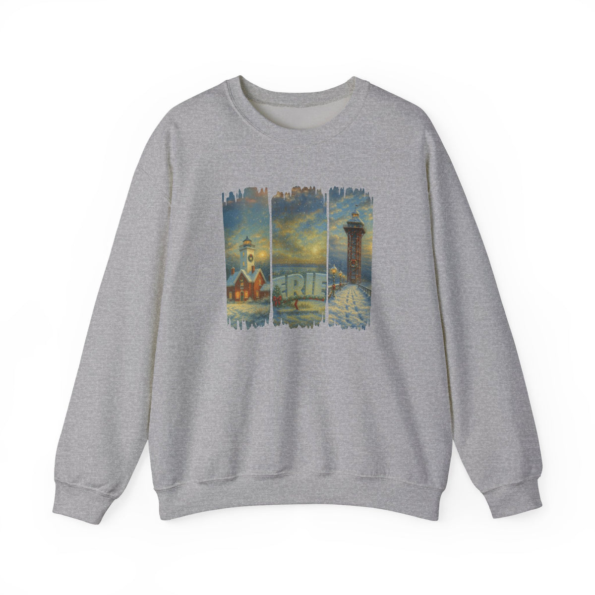 Erie PA Christmas Sweatshirt – Presque Isle Lighthouse & Bicentennial Tower Holiday Crewneck