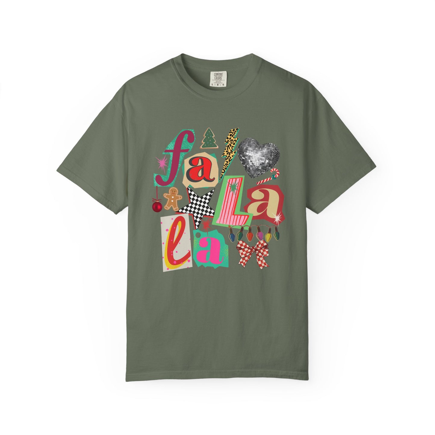 Comfort Colors Fa La La Christmas Shirt, Retro Holiday Graphic Tee, Cute Christmas Lights Disco Gingerbread Shirt, Xmas Gift for Her (Show Special)