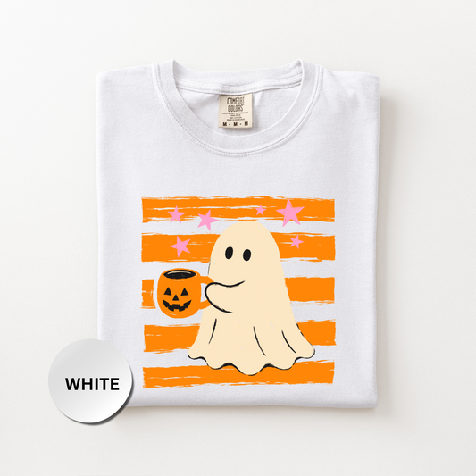 Ghost Shirt, Halloween Coffee Comfort Colors Shirt, Cute Spooky Season Tee, Retro Ghost Graphic Shirt, Fall Coffee Lover Gift