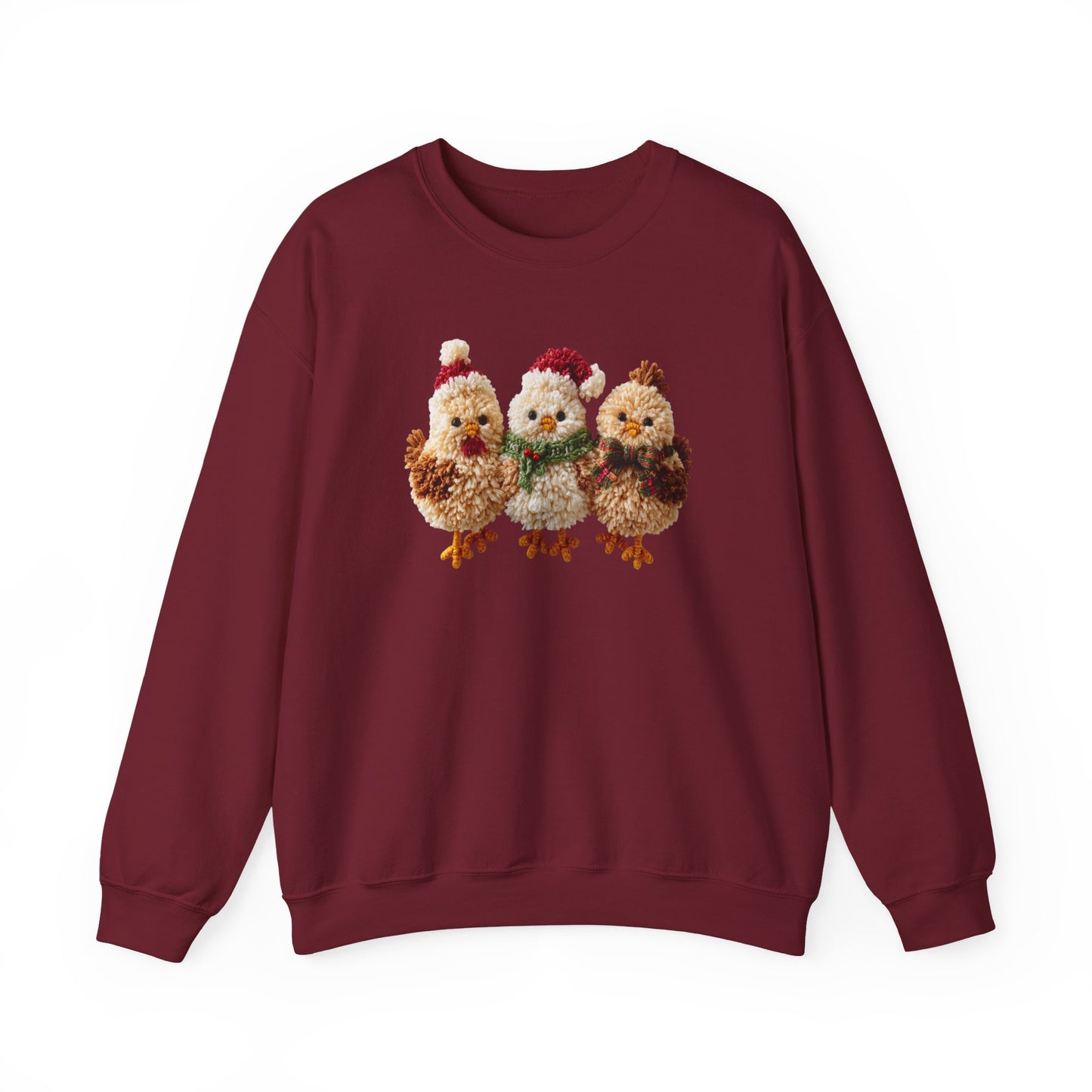 Christmas Chickens Sweatshirt, Farm Animal Holiday Crewneck, Cute Country Gift for Her, Winter Sweater, Faux Yarn (Show Special)