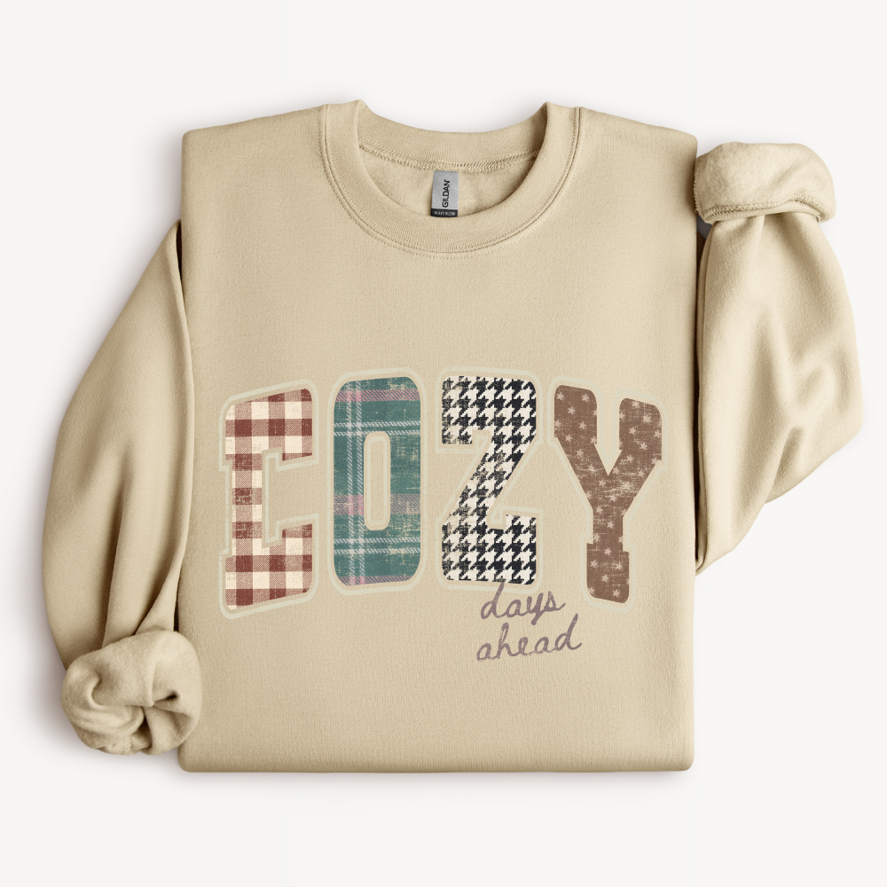 Cozy Fall Crewneck Sweatshirt | Plaid & Houndstooth Design
