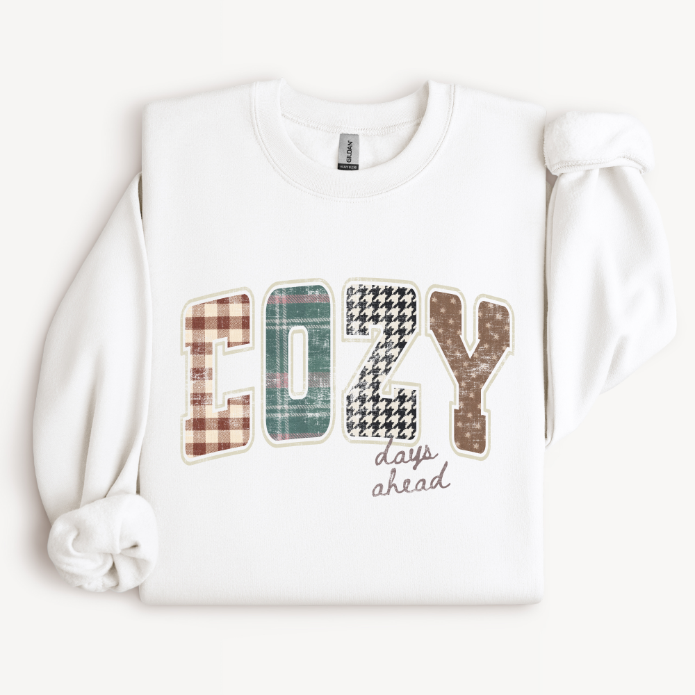 Cozy Fall Crewneck Sweatshirt | Plaid & Houndstooth Design