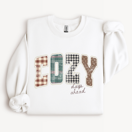 Cozy Fall Crewneck Sweatshirt | Plaid & Houndstooth Design