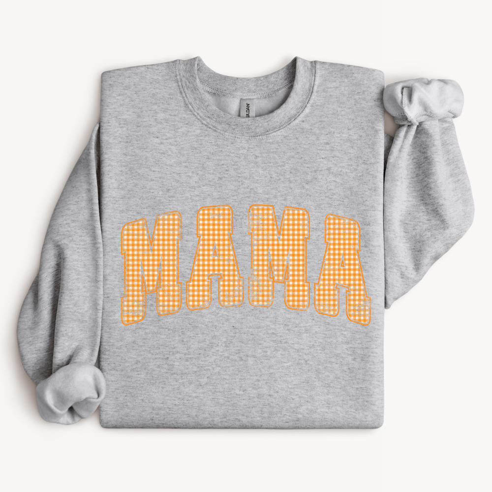 MAMA Crewneck Sweatshirt | Orange Gingham Fall Design