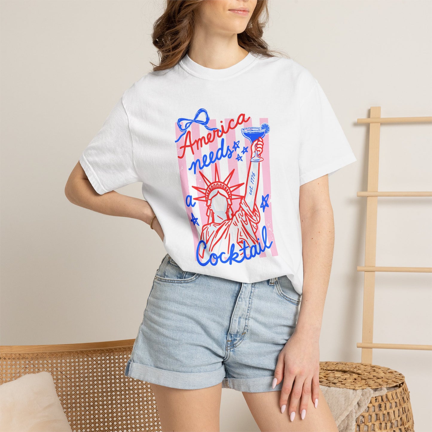 Patriotic Cocktail Shirt, Fourth of July Graphic Tee, America Summer Shirt, Retro USA Party Tee, Funny Drinking Shirt, Comfort Colors Tee