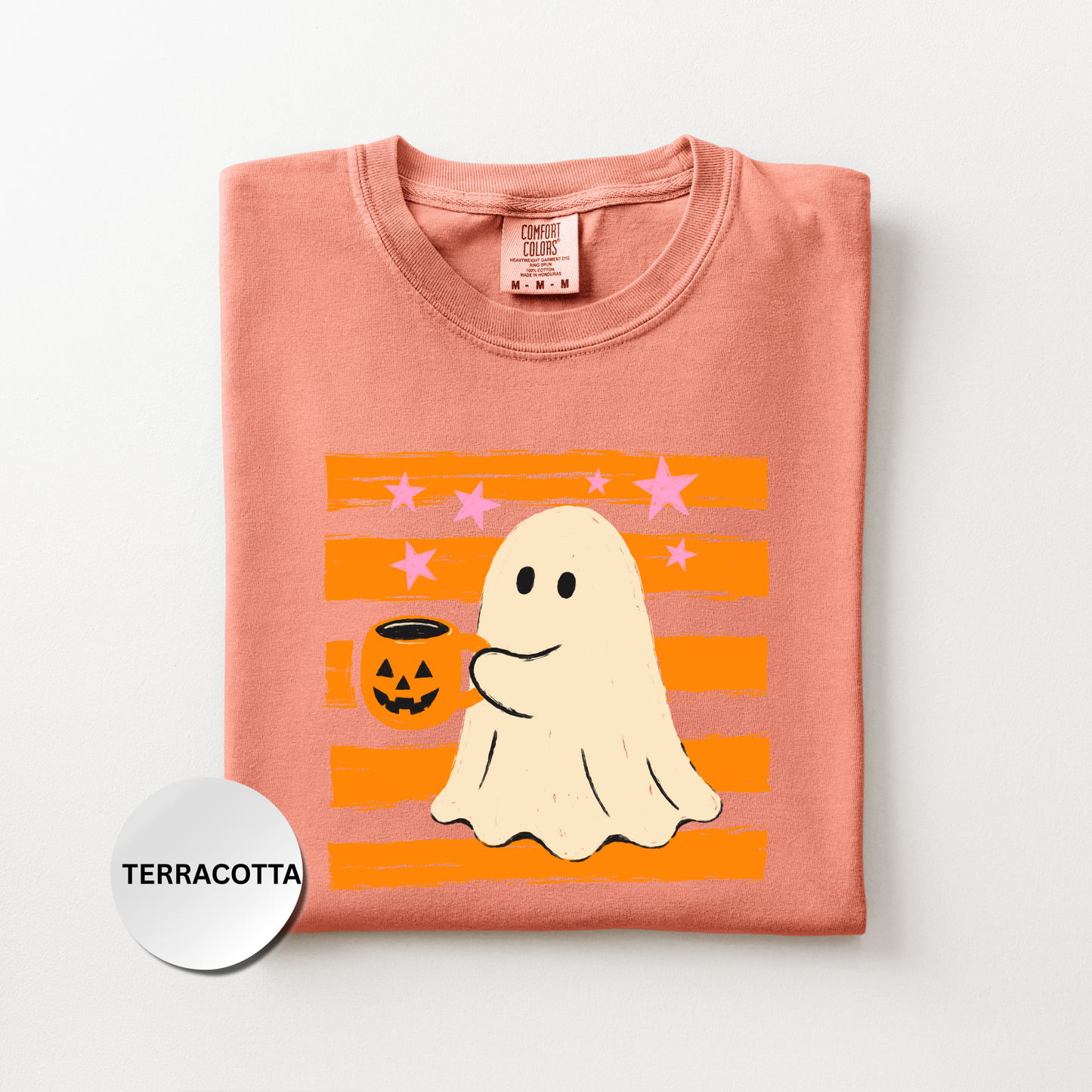 Ghost Shirt, Halloween Coffee Comfort Colors Shirt, Cute Spooky Season Tee, Retro Ghost Graphic Shirt, Fall Coffee Lover Gift