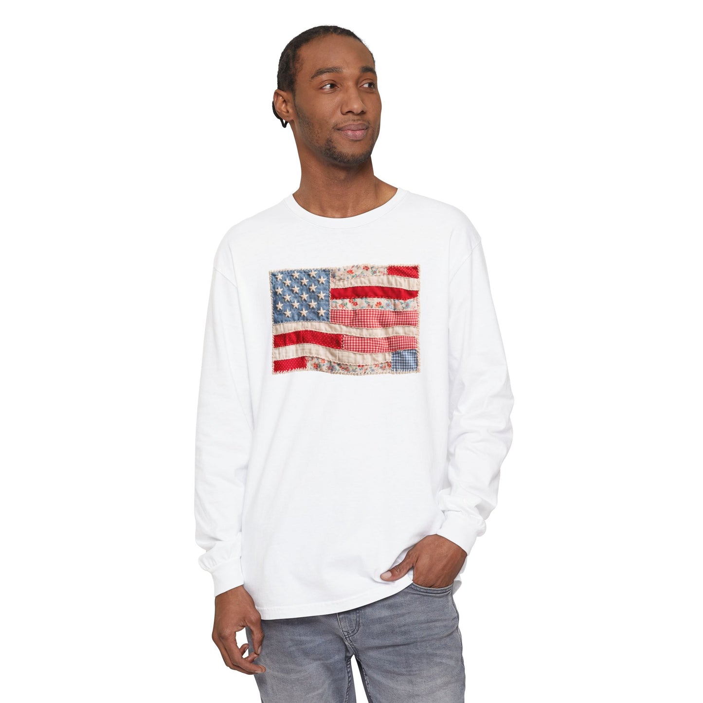 Long Sleeve Tee — Vintage American Flag Graphic