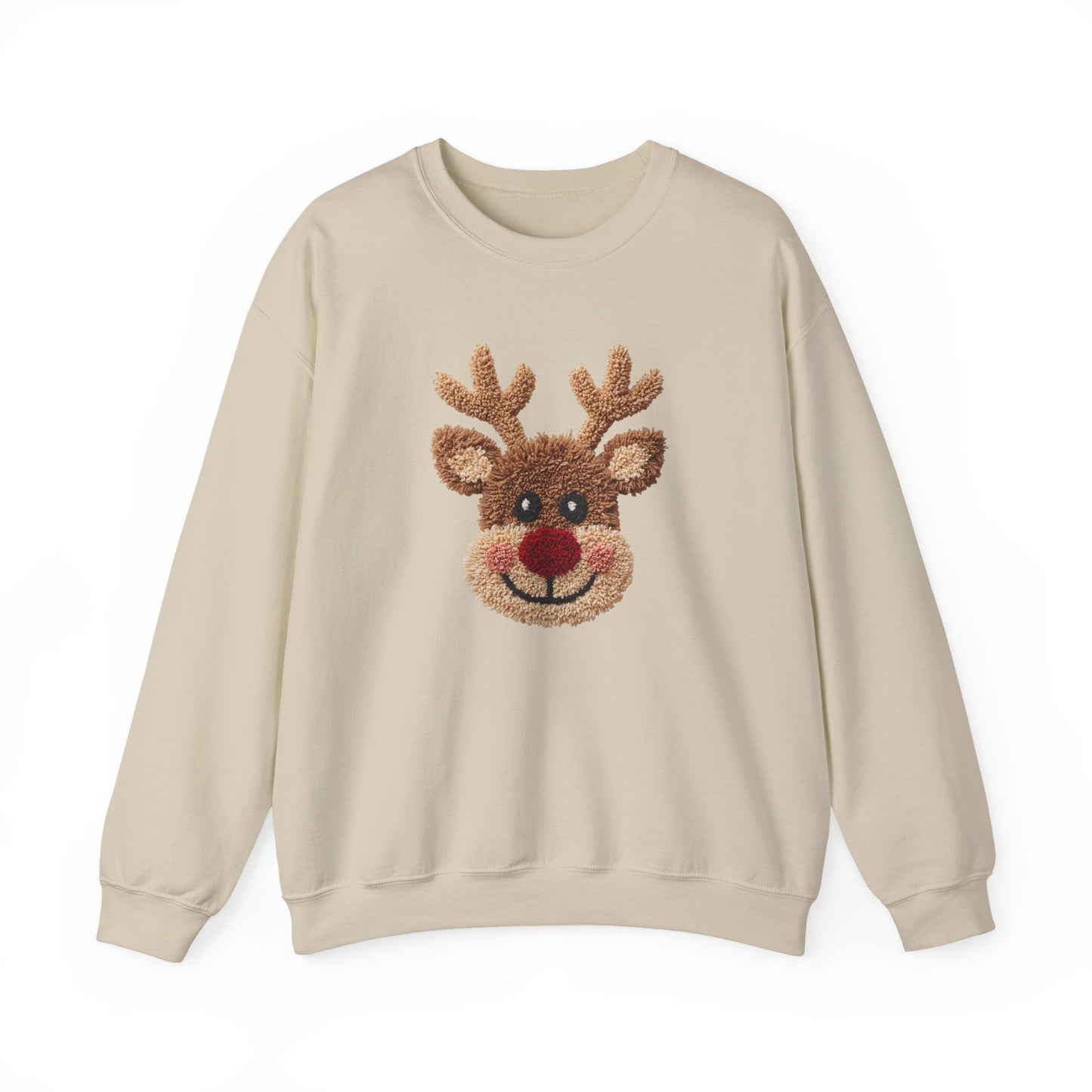 Reindeer Christmas Sweatshirt, Rudolph Lover Gift, Cute Holiday Crewneck, Cozy Winter Sweater, Faux Yarn (Show Special)