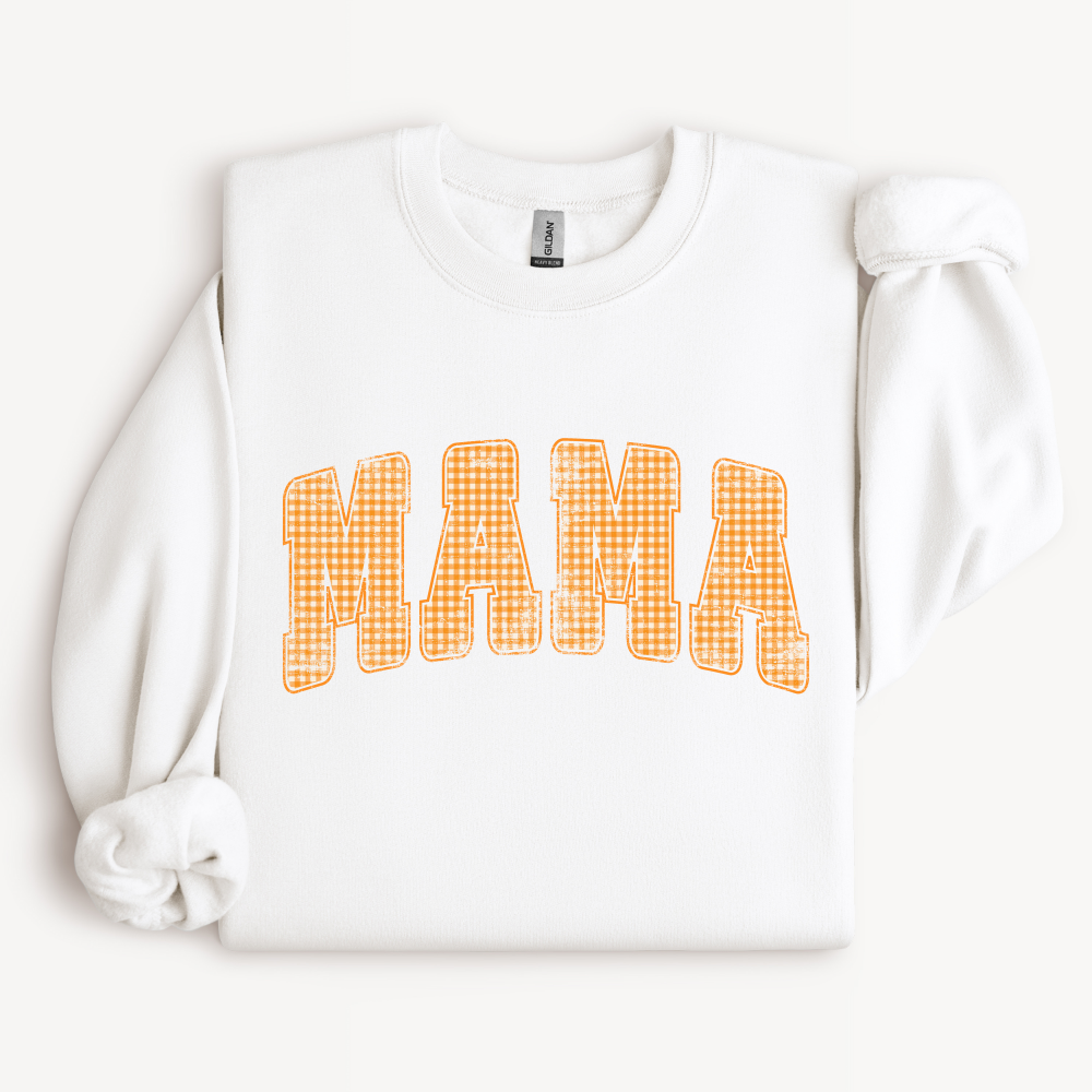 MAMA Crewneck Sweatshirt | Orange Gingham Fall Design