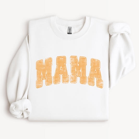 MAMA Crewneck Sweatshirt | Orange Gingham Fall Design